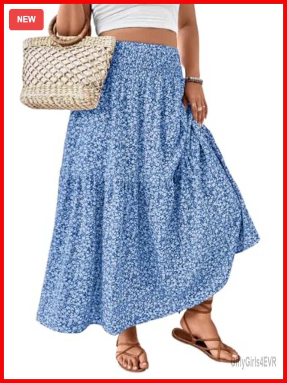 Plus Size Maxi Skirt Boho Smocked High Waist Floral Long Skirt with Pockets